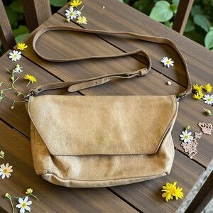 Eileen Fisher 100% Genuine Leather Fold Over Crossbody Bag Purse